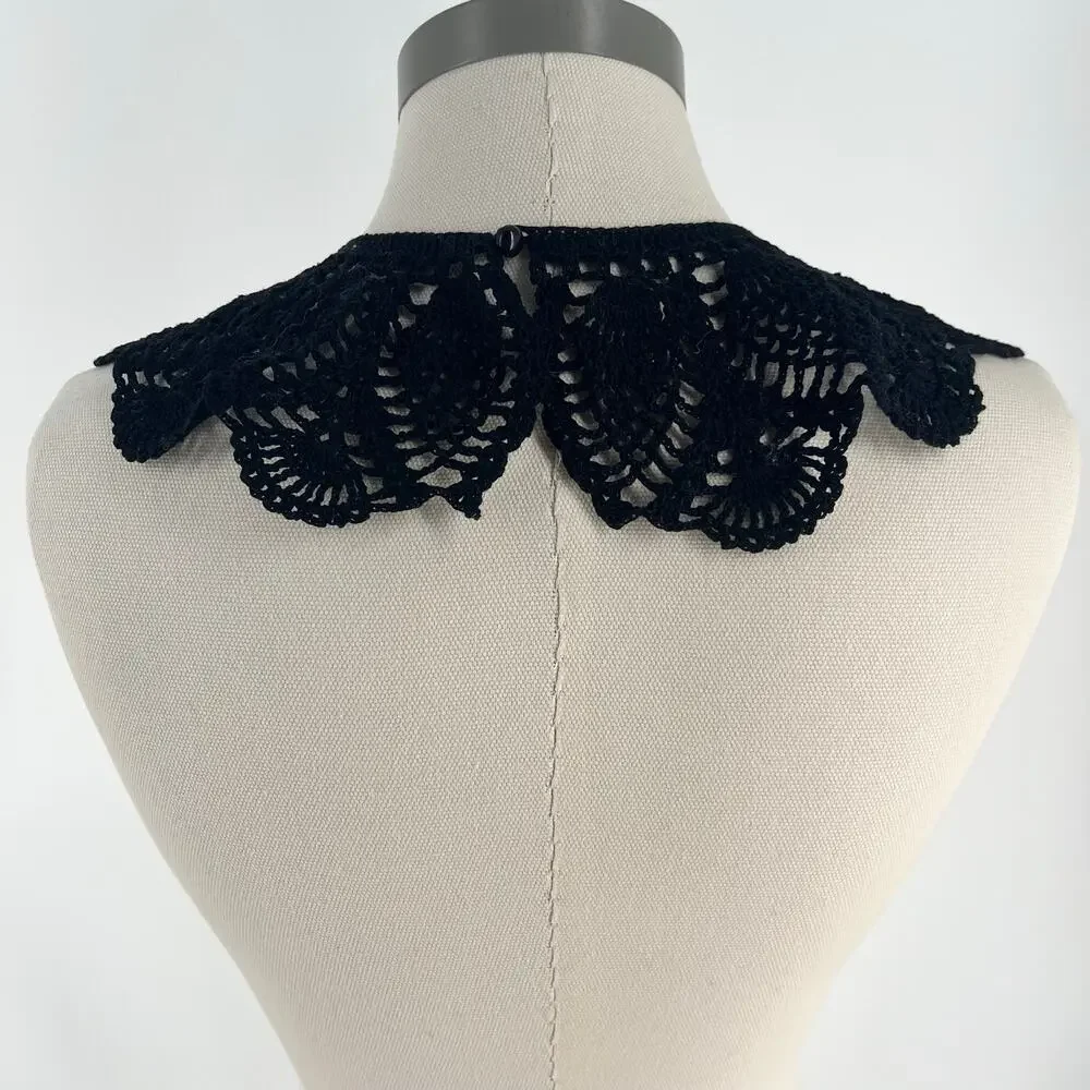 70s Crochet Collar Black Cottage Cottagecore 1970s Vintage